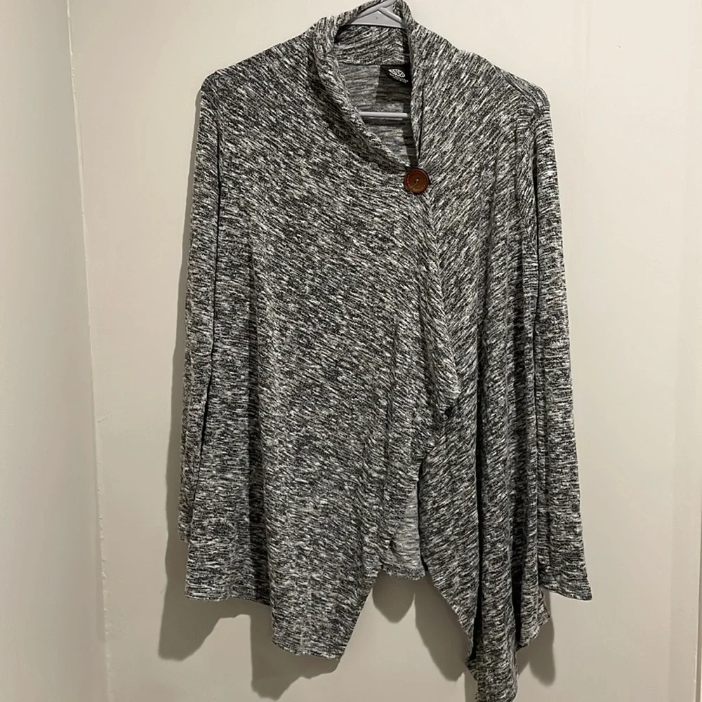 Bobeau One Button Fleece Asymmetrical Wrap Cardigan Gray Sz S - Picture 1 of 6